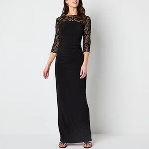 Brianna Milay Womens Sequin 3/4 Sleeve Evening Gown - Black Sz 925236